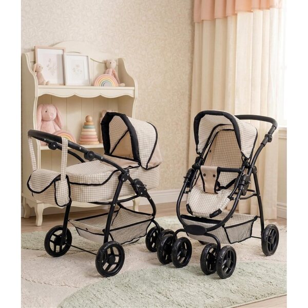 Doris Großer beige karierter multifunktionaler Puppenwagen mit verstellbarem Griff
