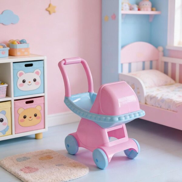 Qianly Spielzeug-Kinderwagen für Miniaturpuppen in sicherem und realistischem PP-Blau