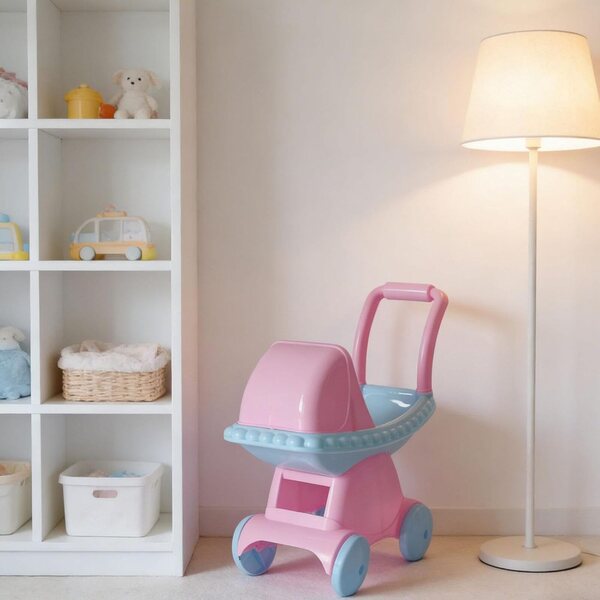 Qianly Spielzeug-Kinderwagen für Miniaturpuppen in sicherem und realistischem PP-Blau