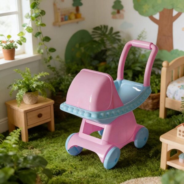 Qianly Spielzeug-Kinderwagen für Miniaturpuppen in sicherem und realistischem PP-Blau