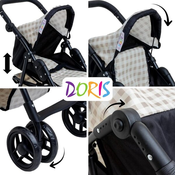 Doris Leichter und stabiler Puppenwagen mit verstellbarem Griff und drehbaren Rädern