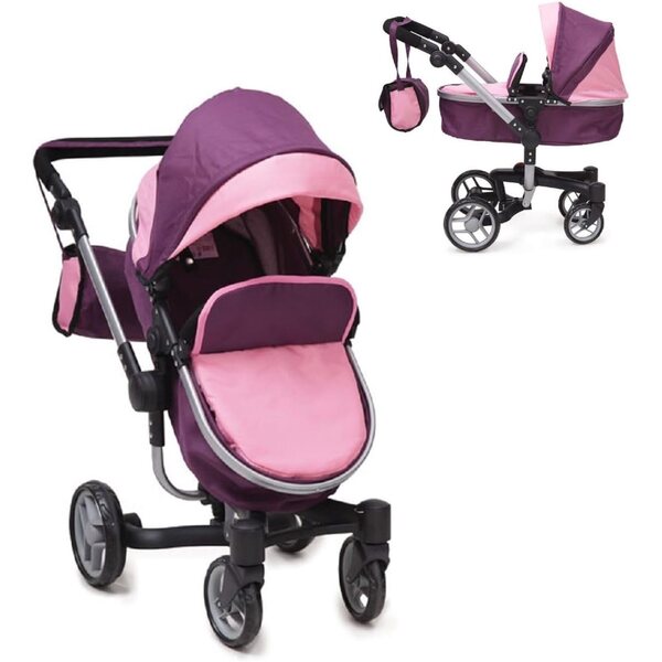 Passeggino Bambola Moni Violette 9694 Pieghevole con Ruote Piroettanti e Manico Regolabile