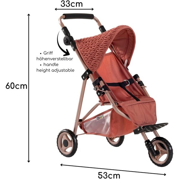 Howa Ziegelroter Grace Puppenwagen mit verstellbarem Griff und Sicherheitsgurt
