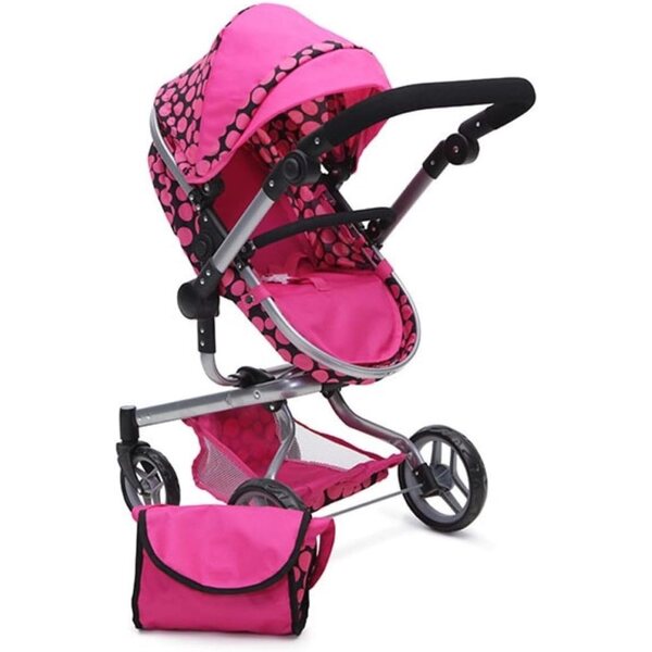 Passeggino per bambola Moni Bella 9695 con sedile sportivo e borsa accessori rosa