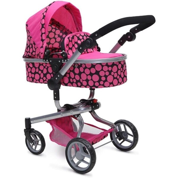 Passeggino per bambola Moni Bella 9695 con sedile sportivo e borsa accessori rosa