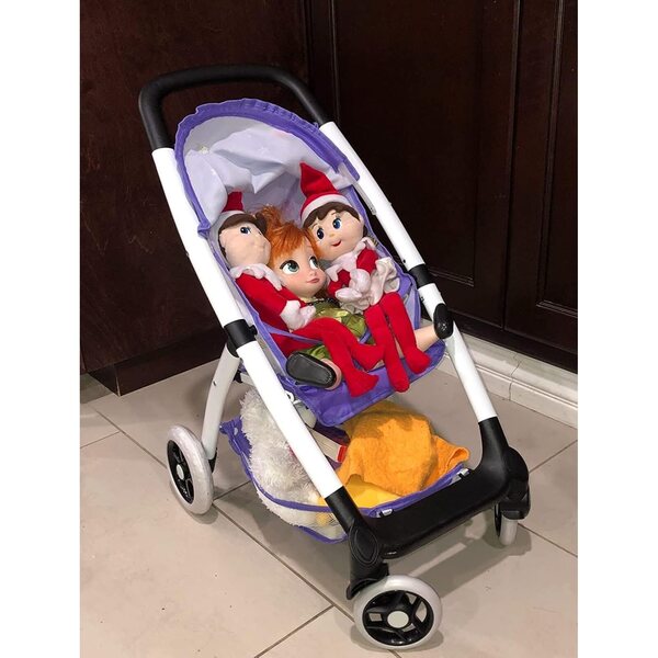 Lila Regenschirm-Kinderwagen für Puppen bis 18 Zoll mit Korb und leisen Rädern