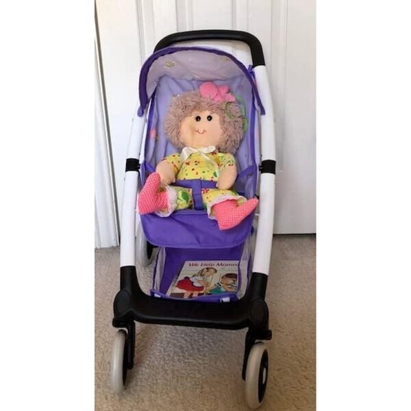 Lila Regenschirm-Kinderwagen für Puppen bis 18 Zoll mit Korb und leisen Rädern