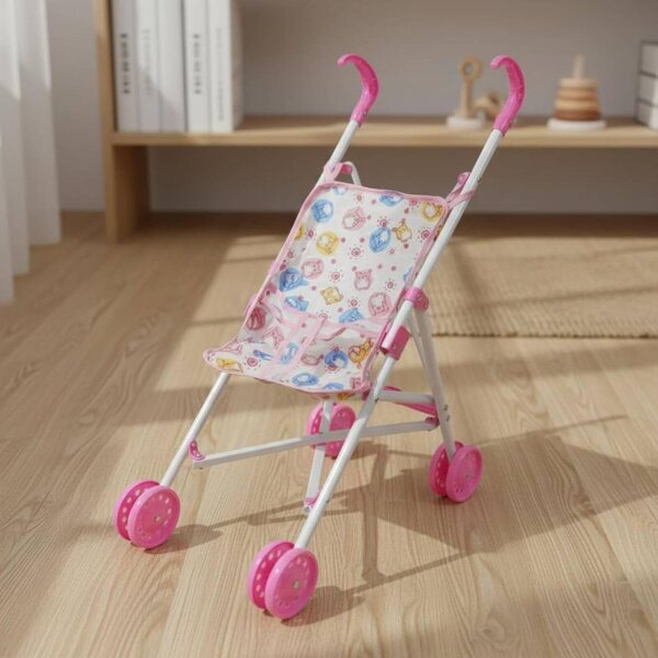 Gralara Klappbarer Puppenwagen mit Verdeck und großen Rädern – Nachahmungsspiel für Mädchen