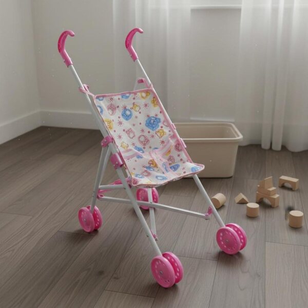 Gralara Klappbarer Puppenwagen mit Verdeck und großen Rädern – Nachahmungsspiel für Mädchen