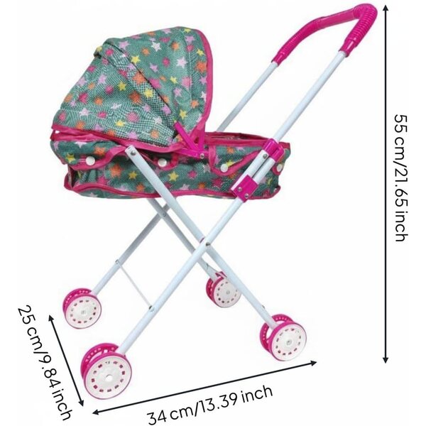 Gralara Klappbarer Puppenwagen mit Verdeck und großen Rädern – Nachahmungsspiel für Mädchen