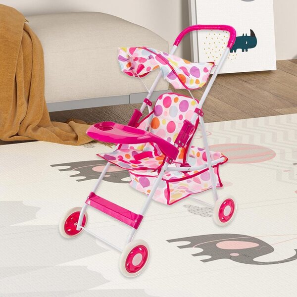 Puppenwagen mit Eisengestell, Aufbewahrungskorb und ausziehbarem Verdeck