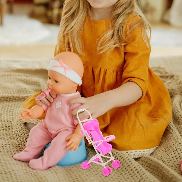 WOONEKY Puppenspielzeug-Kinderwagen, leicht, kompakt und widerstandsfähig aus rosa Kunststoff