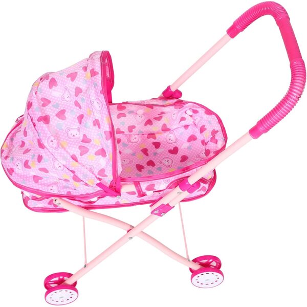 WOONEKY Rosa zusammenklappbarer Kinderwagen für Mädchen, realistisch und tragbar für Rollenspiele