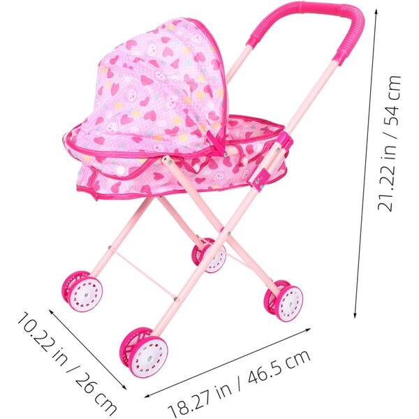 WOONEKY Rosa zusammenklappbarer Kinderwagen für Mädchen, realistisch und tragbar für Rollenspiele