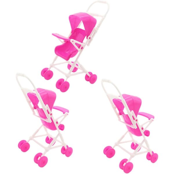 Spielzeug-Kinderwagen für Puppen, 3 Stück, rosa, heller Kunststoff, einfach zu bedienen