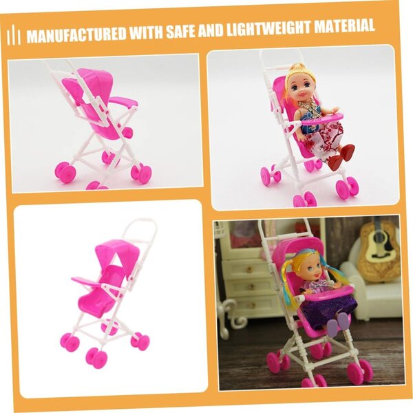 Spielzeug-Kinderwagen für Puppen, 3 Stück, rosa, heller Kunststoff, einfach zu bedienen