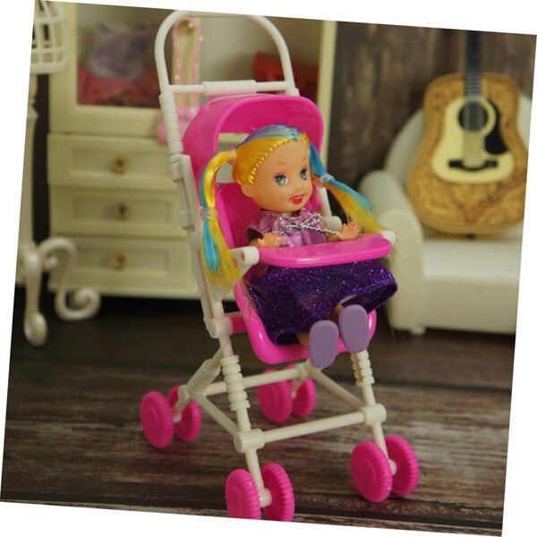 Spielzeug-Kinderwagen für Puppen, 3 Stück, rosa, heller Kunststoff, einfach zu bedienen