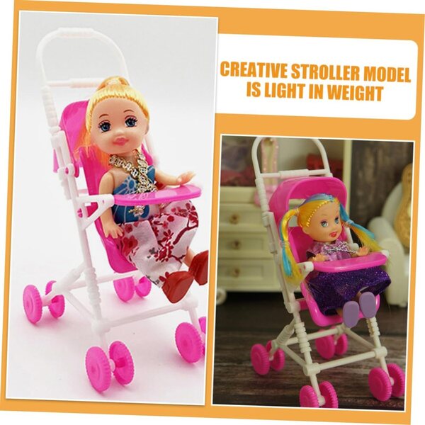 Spielzeug-Kinderwagen für Puppen, 3 Stück, rosa, heller Kunststoff, einfach zu bedienen