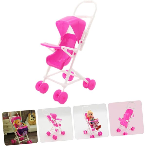 Spielzeug-Kinderwagen für Puppen, 3 Stück, rosa, heller Kunststoff, einfach zu bedienen