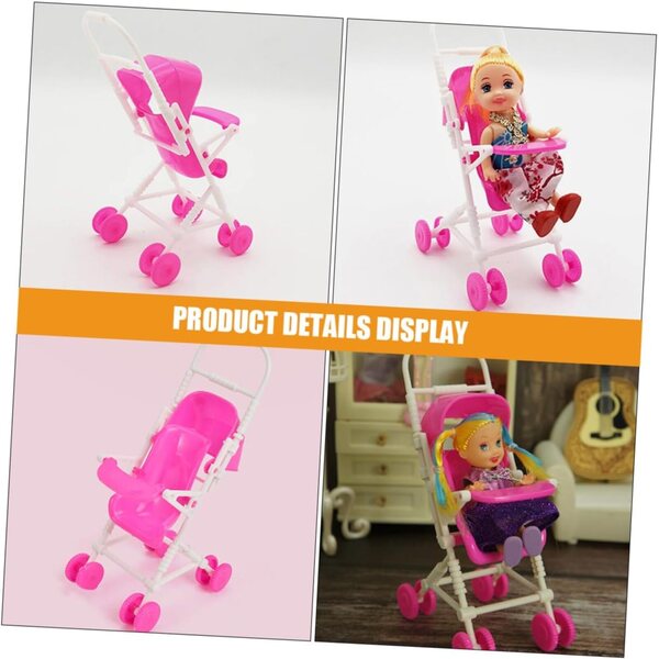 Spielzeug-Kinderwagen für Puppen, 3 Stück, rosa, heller Kunststoff, einfach zu bedienen