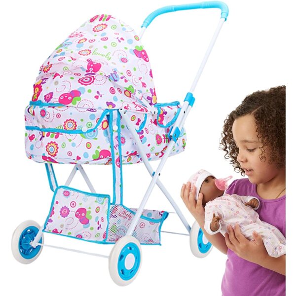Rosa oder blauer Puppenwagen – realistisch, geräumig und robust für Kinder
