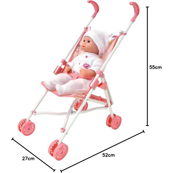 Passeggino pieghevole di lusso Dolls World per bambole fino a 56 cm | 52x27x55 cm
