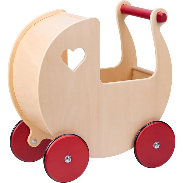Moover Passeggino in Legno Naturale e Rosso Ciliegia per Bambole, Design Danese