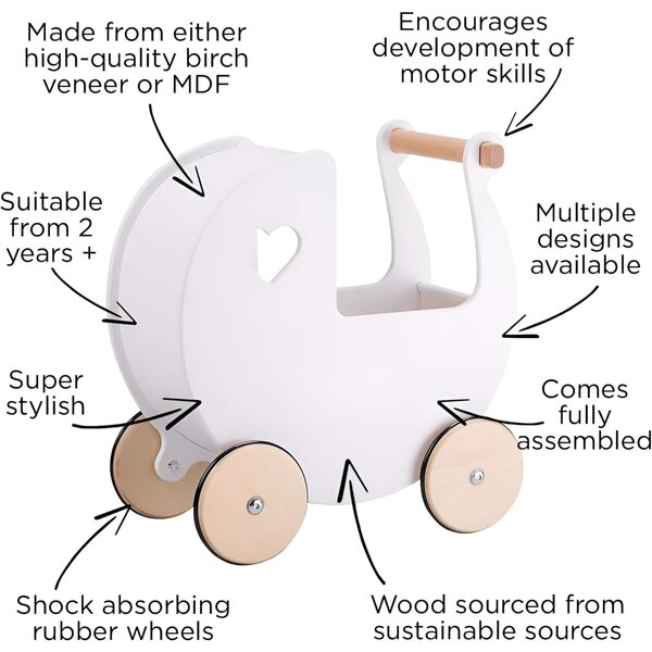 Moover Passeggino in Legno Naturale e Rosso Ciliegia per Bambole, Design Danese