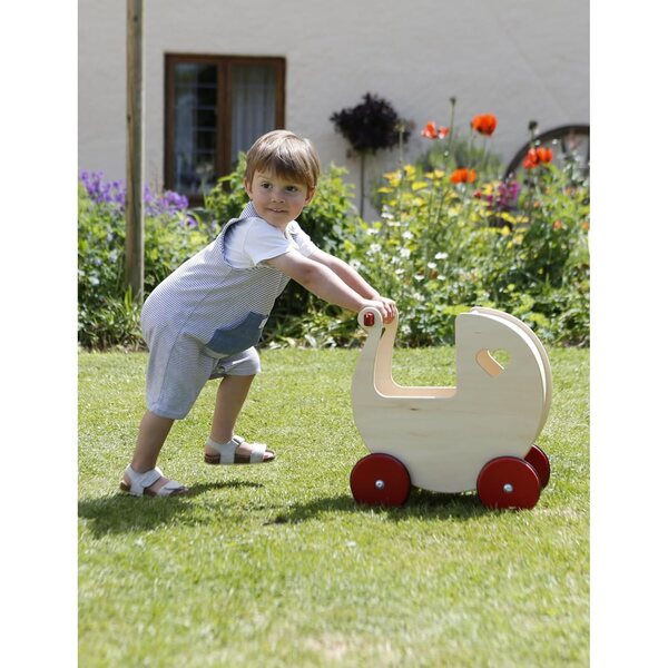 Moover Passeggino in Legno Naturale e Rosso Ciliegia per Bambole, Design Danese