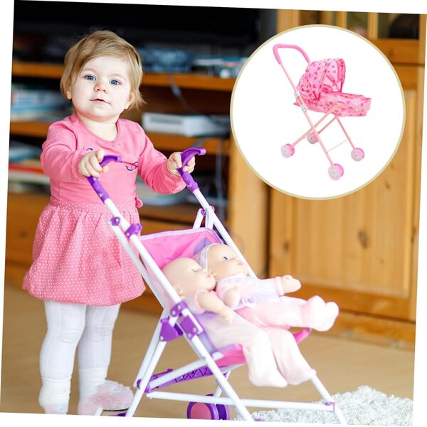 SOPOTUTU Rosa Puppenwagen, stilvoll und einfach aufzubauen – 20,83 x 18,86 x 10,61 Zoll