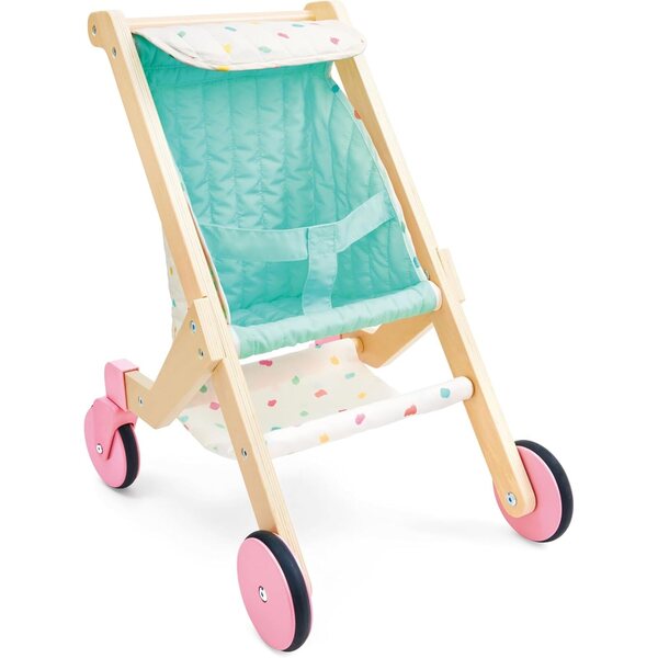 Sweet Walks Puppenwagen aus Holz mit drehbaren Rädern und Stoffbezug
