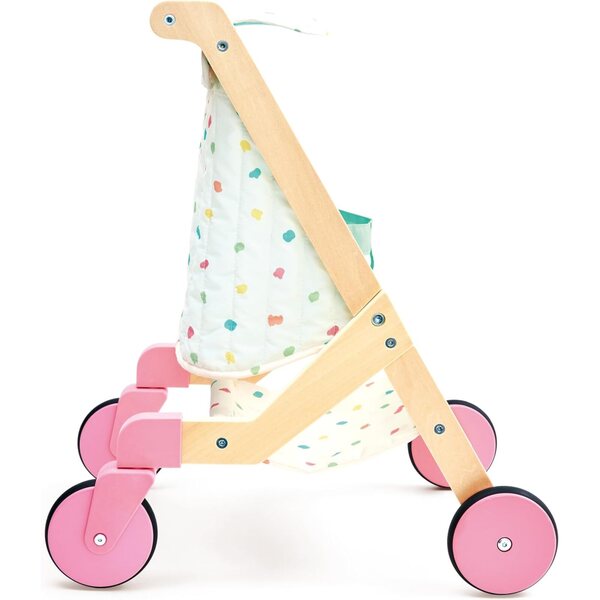 Sweet Walks Puppenwagen aus Holz mit drehbaren Rädern und Stoffbezug