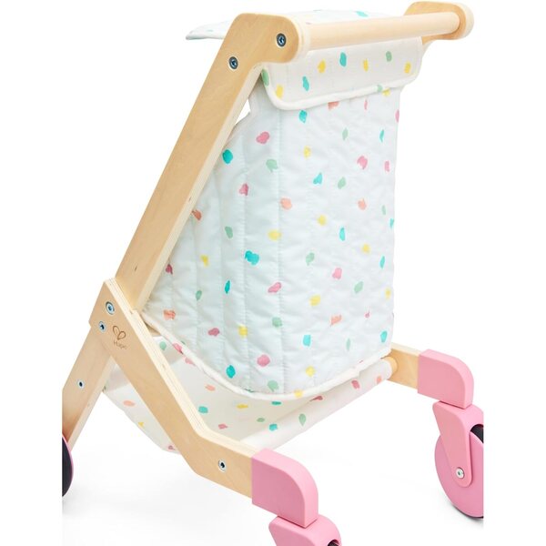 Sweet Walks Puppenwagen aus Holz mit drehbaren Rädern und Stoffbezug