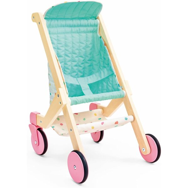 Sweet Walks Puppenwagen aus Holz mit drehbaren Rädern und Stoffbezug