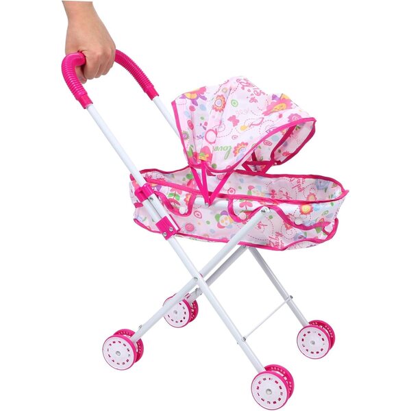 Realistischer und leichter rosafarbener Puppenwagen zum Spielen für Kinder