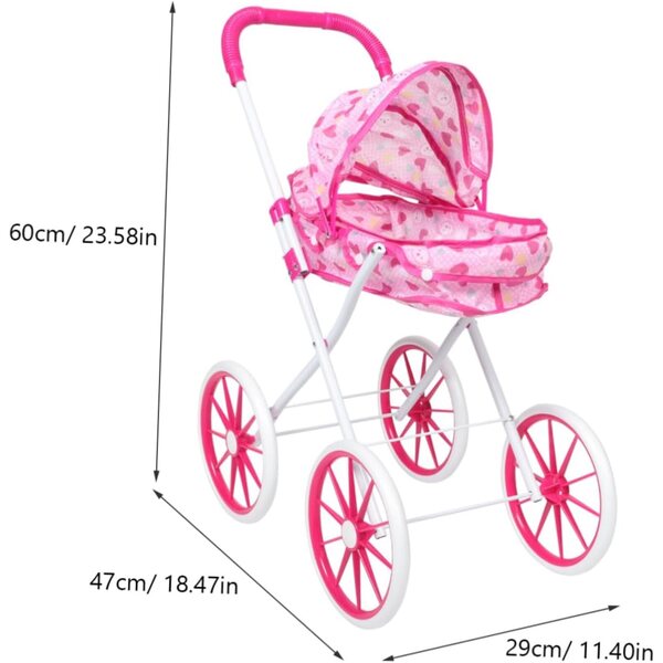 TOYANDONA Rosa Puppenwagen mit realistischem Verdeck und Zubehör im Lieferumfang enthalten