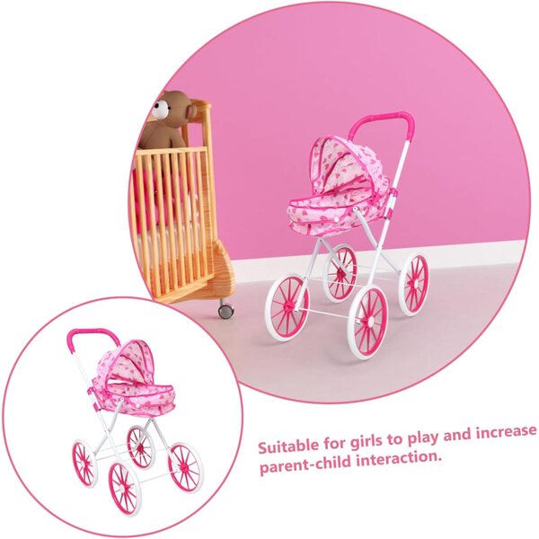 TOYANDONA Rosa Puppenwagen mit realistischem Verdeck und Zubehör im Lieferumfang enthalten