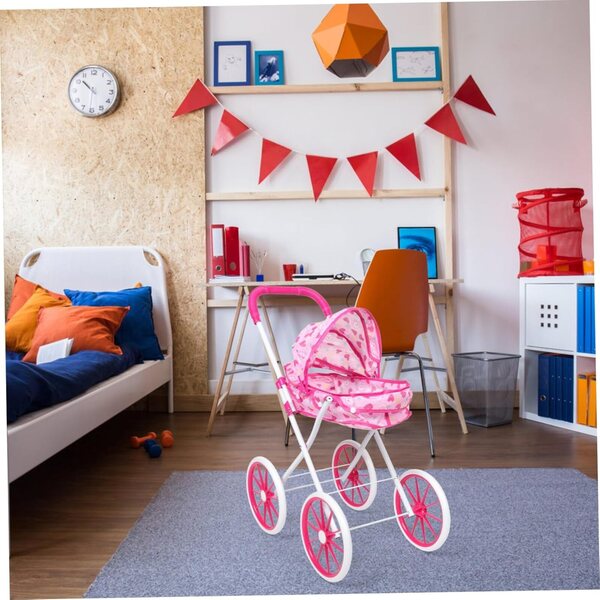 TOYANDONA Rosa Puppenwagen mit realistischem Verdeck und Zubehör im Lieferumfang enthalten