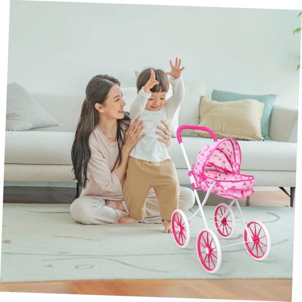 TOYANDONA Rosa Puppenwagen mit realistischem Verdeck und Zubehör im Lieferumfang enthalten