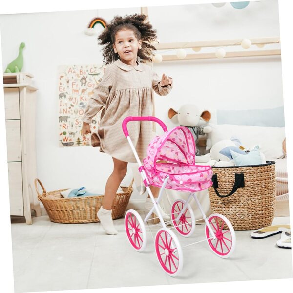 TOYANDONA Rosa Puppenwagen mit realistischem Verdeck und Zubehör im Lieferumfang enthalten