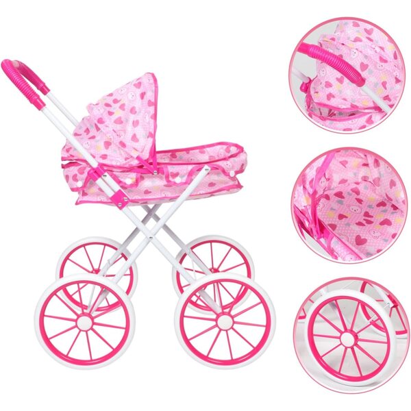 TOYANDONA Rosa Puppenwagen mit realistischem Verdeck und Zubehör im Lieferumfang enthalten