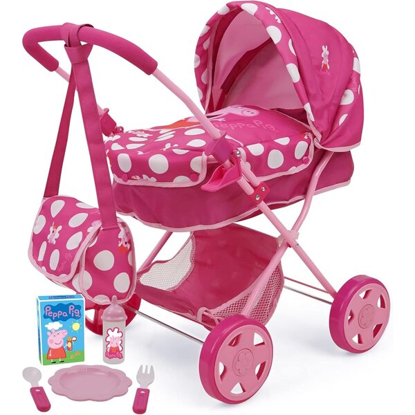 Peppa Pig Baby Classic: 7-teiliges Kinderwagenset mit Babynahrungszubehör für Puppen bis 61 cm