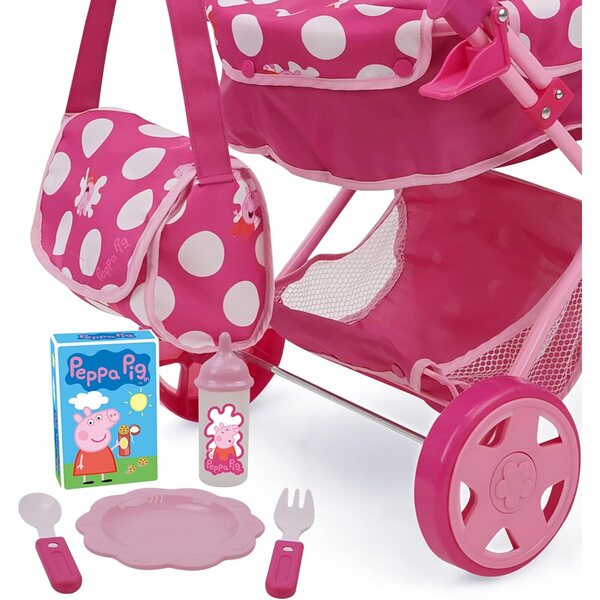 Peppa Pig Baby Classic: 7-teiliges Kinderwagenset mit Babynahrungszubehör für Puppen bis 61 cm