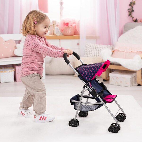 Passeggino per bambole Bayer Design pieghevole con doppie ruote e cintura di sicurezza