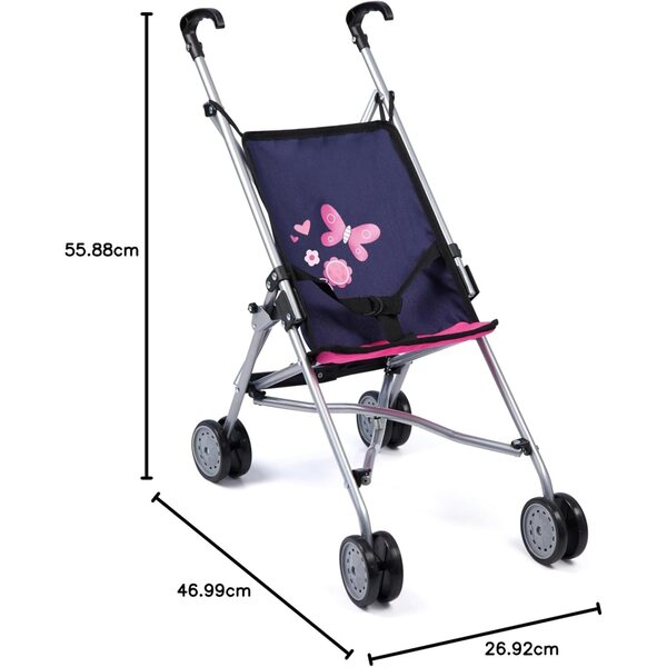 Passeggino per bambole pieghevole Bayer Design con cintura e doppie ruote lisce