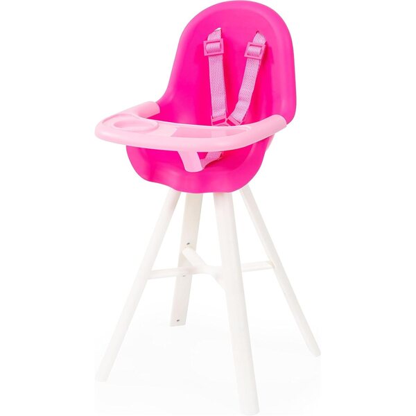Rosafarbener Puppenhochstuhl mit verstellbarem Gurt und integriertem Tablett, bis 46 cm