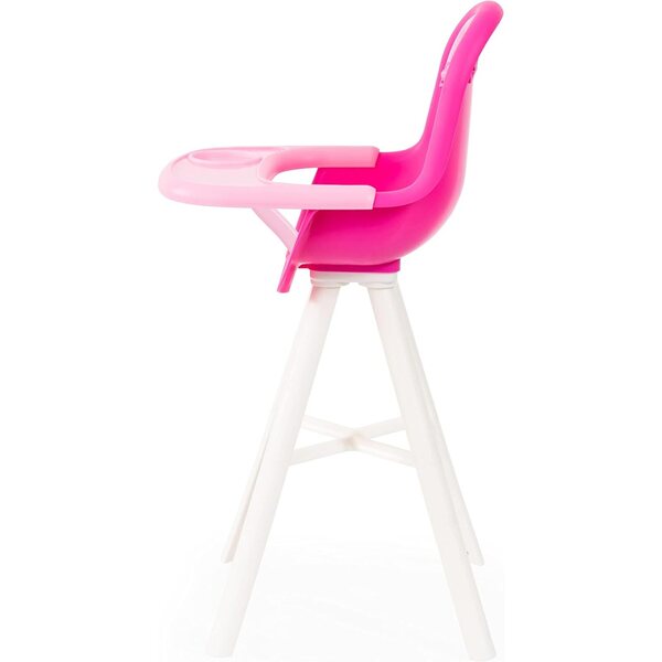Rosafarbener Puppenhochstuhl mit verstellbarem Gurt und integriertem Tablett, bis 46 cm