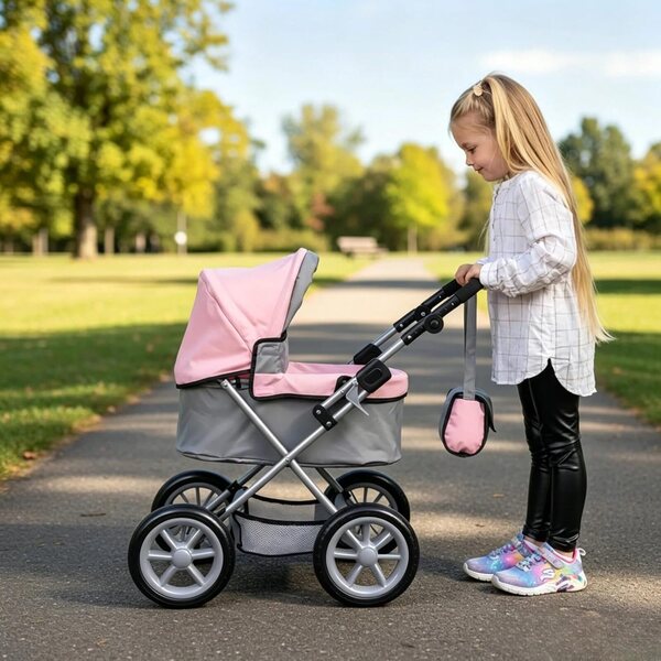 Zero Pam Puppenwagen mit Klapprahmen, Verdeck und verstellbarem Griff