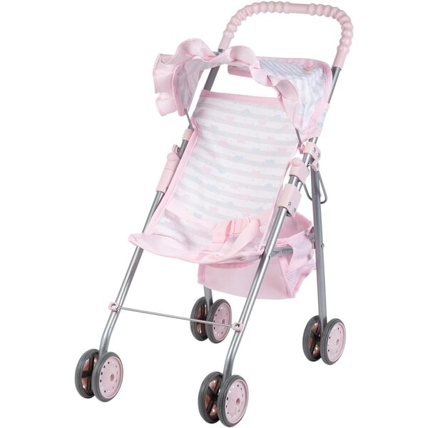 Adora Mittelgroßer rosa Regenschirm-Kinderwagen für Puppen bis 20 Zoll mit Sicherheitsgurt