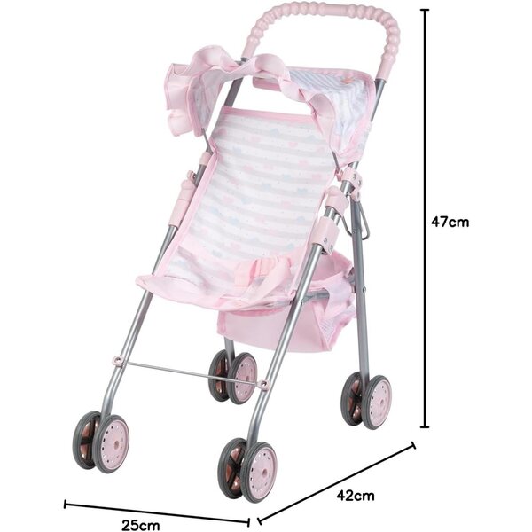Adora Mittelgroßer rosa Regenschirm-Kinderwagen für Puppen bis 20 Zoll mit Sicherheitsgurt